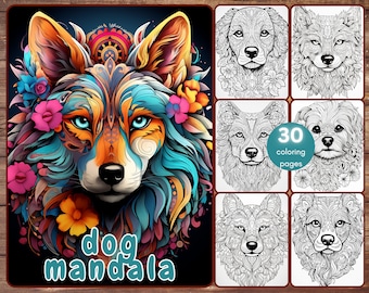 30 Dog Mandala Coloring Book, Coloring Pages for Stress Relief for Adults and Teens, Mandala Inspired, Printable PDF, Instant Download