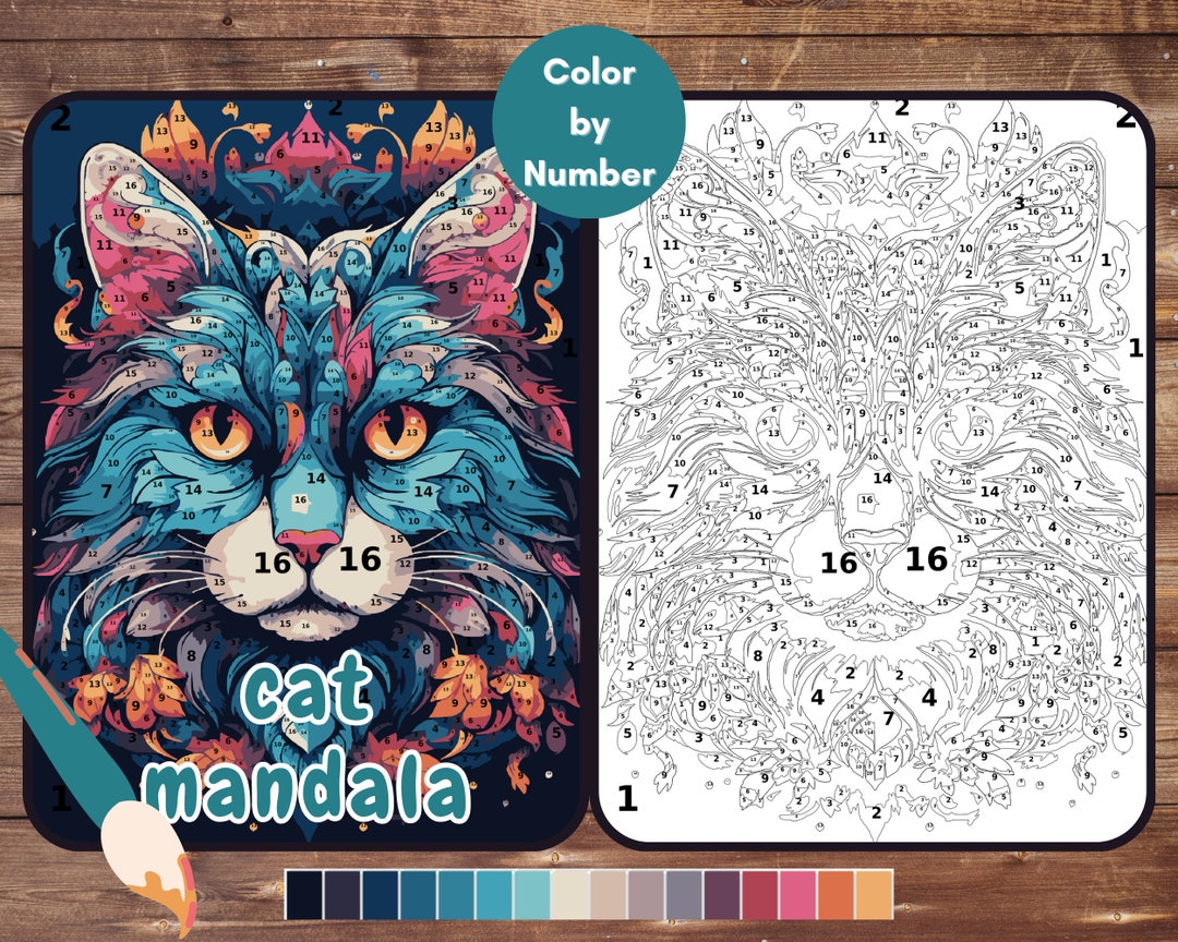 Cat Mandala Paint by Number, Color by Number for Adult, Printable ...