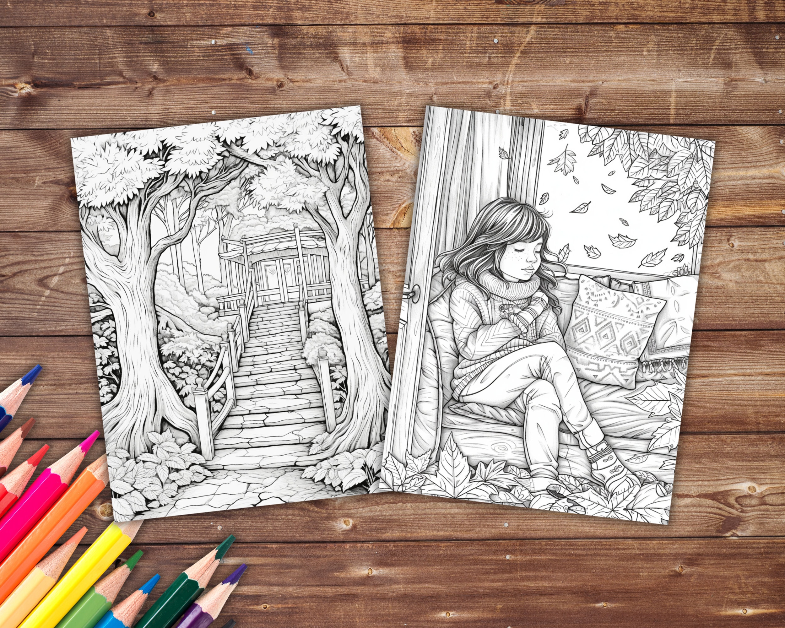 120 4 Seasons Bundle Coloring Book, Grayscale Winter Spring Summer ...