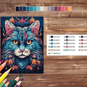 Cat Mandala Paint by Number, Color by Number for Adult, Printable ...
