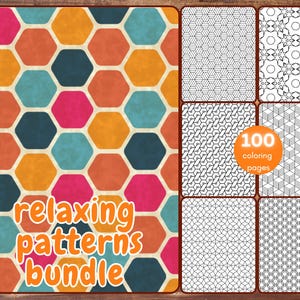 100 Relaxing Patterns Bundle Coloring Book, Abstract Geometric Patterns Coloring Pages for Stress Relief, Printable PDF, Instant Download