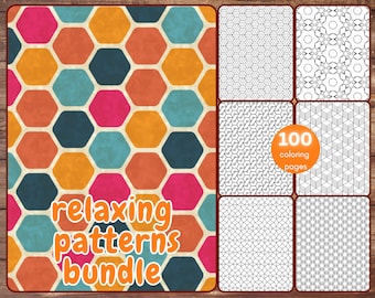 Pacote com 100 Padrões Relaxantes para Colorir, Páginas para Colorir com Padrões Geométricos Abstratos para Aliviar o Estresse, PDF para Imprimir, Download Instantâneo