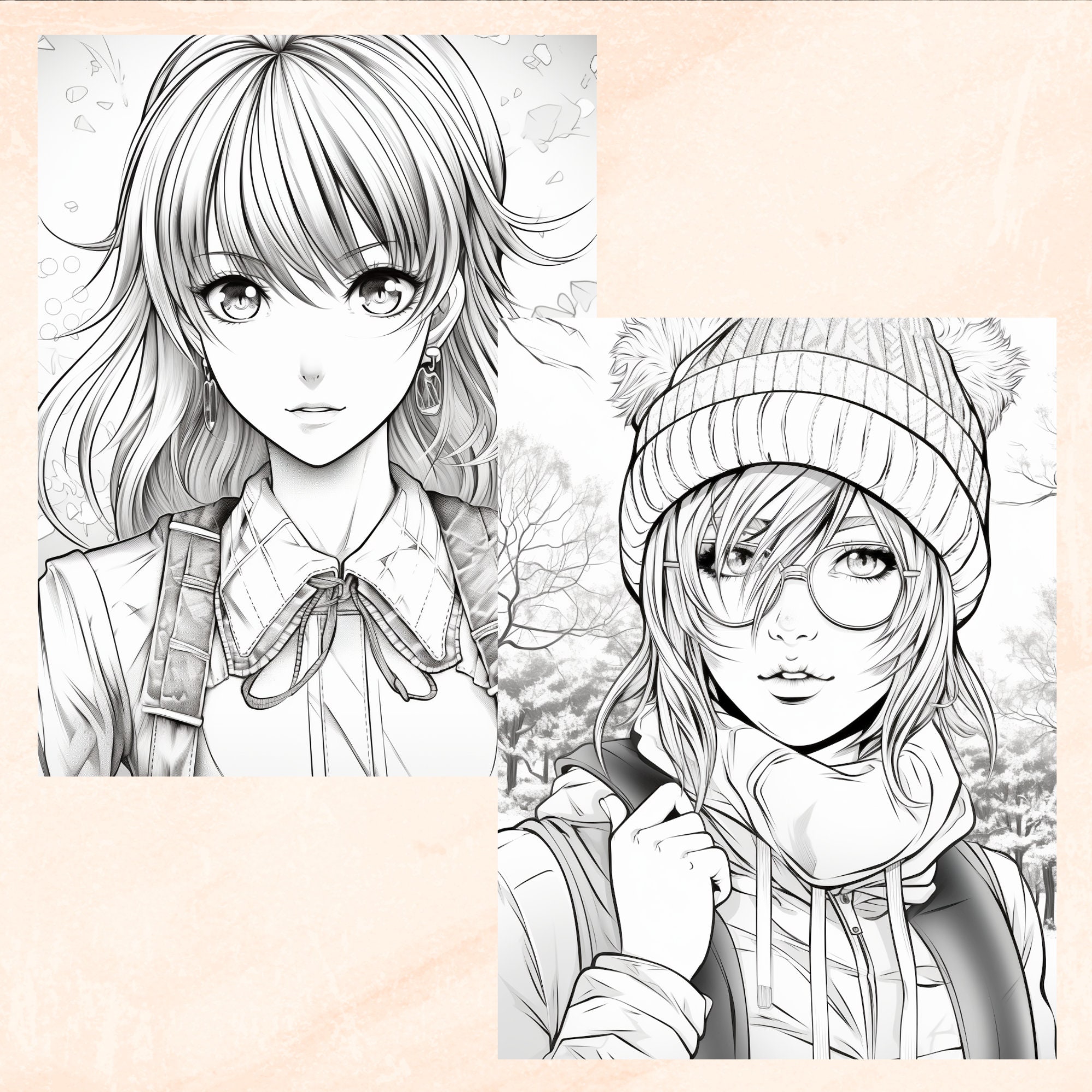 30 Anime Girls Coloring Book, Grayscale Printable Anime Manga Coloring ...