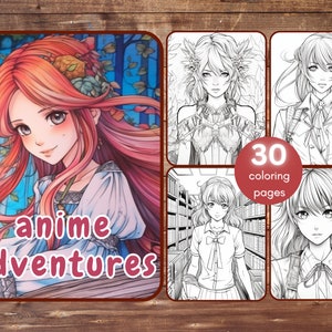 30 Anime Girls Coloring Book, Grayscale Printable Anime Manga Coloring For Adults, School Uniform, Beautiful Women Coloring, Manga Fantasy