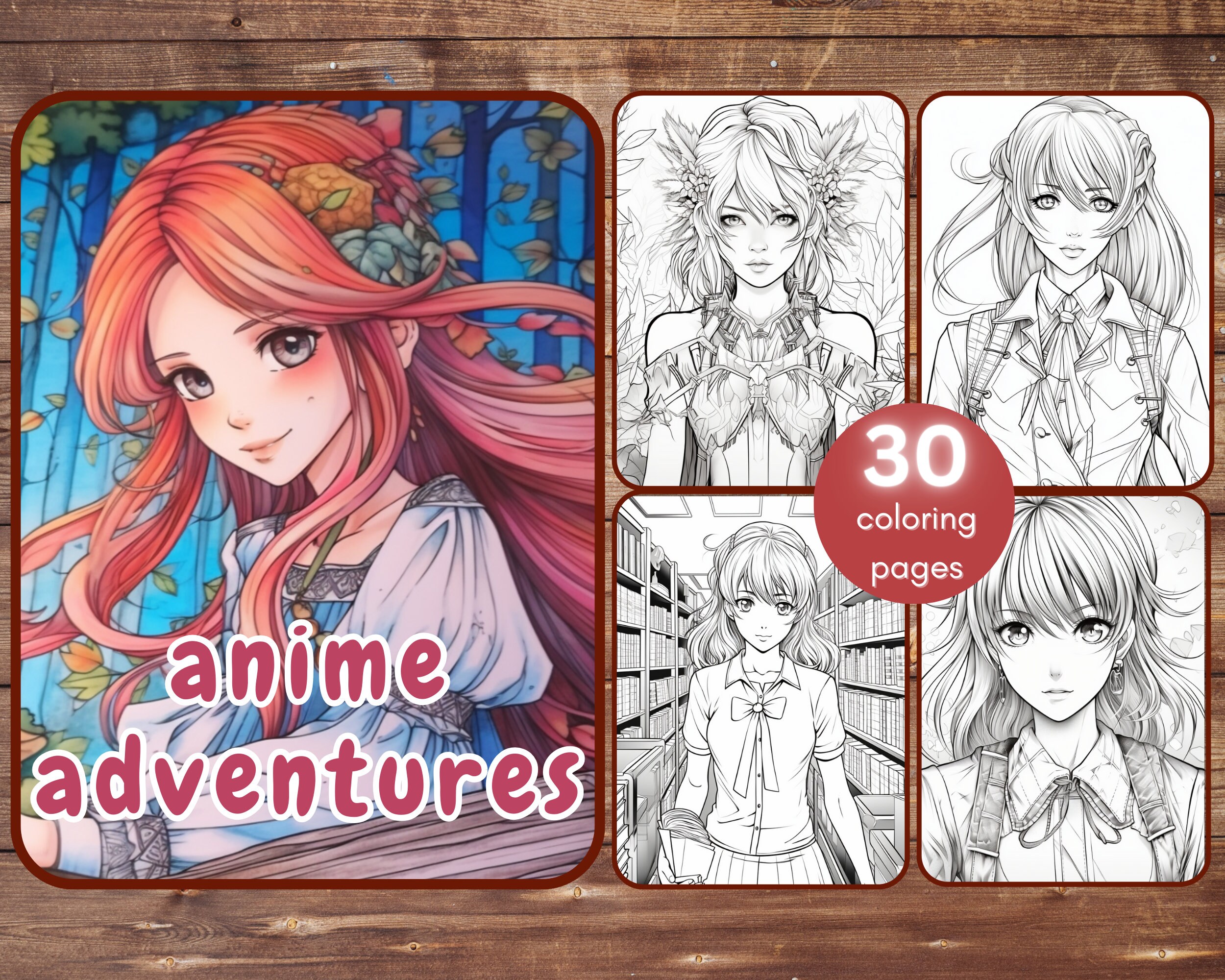 30 Anime Girls Coloring Book, Grayscale Printable Anime Manga Coloring ...