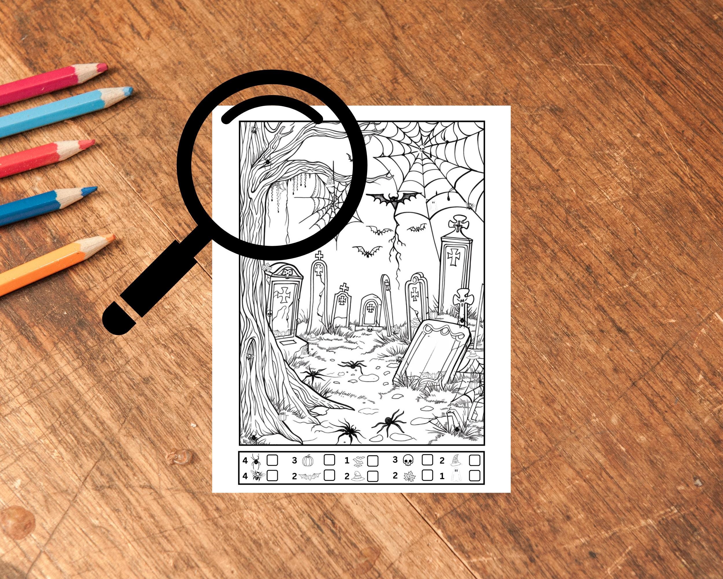 Colorable Halloween Hidden Objects Puzzle, Printable Seek and Find Game ...