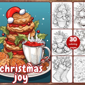 30 Christmas Decor Coloring Book, Grayscale Christmas Joy For Adults and Kids, Christmas Tree Ornaments, Cookies, Baubles, Stockings