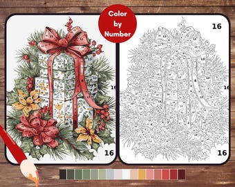 Color By Number for Adult, Christmas Gift Paint by Number, Printable Coloring Pages Sheets, Digital Download, PDF, PNG, SVG