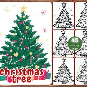 45 Christmas Tree Coloring Book, Christmas Coloring Pages for Adults and Kids, Festive,  Holiday, Instant Download, Printable PDF