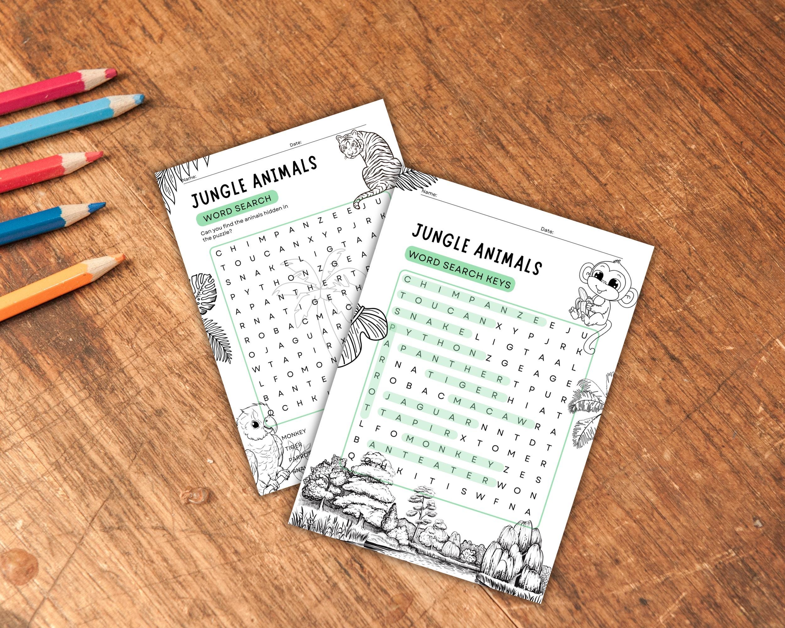 5 Colorable Animal Word Search Puzzle, Printable Animal Puzzle, Easy ...