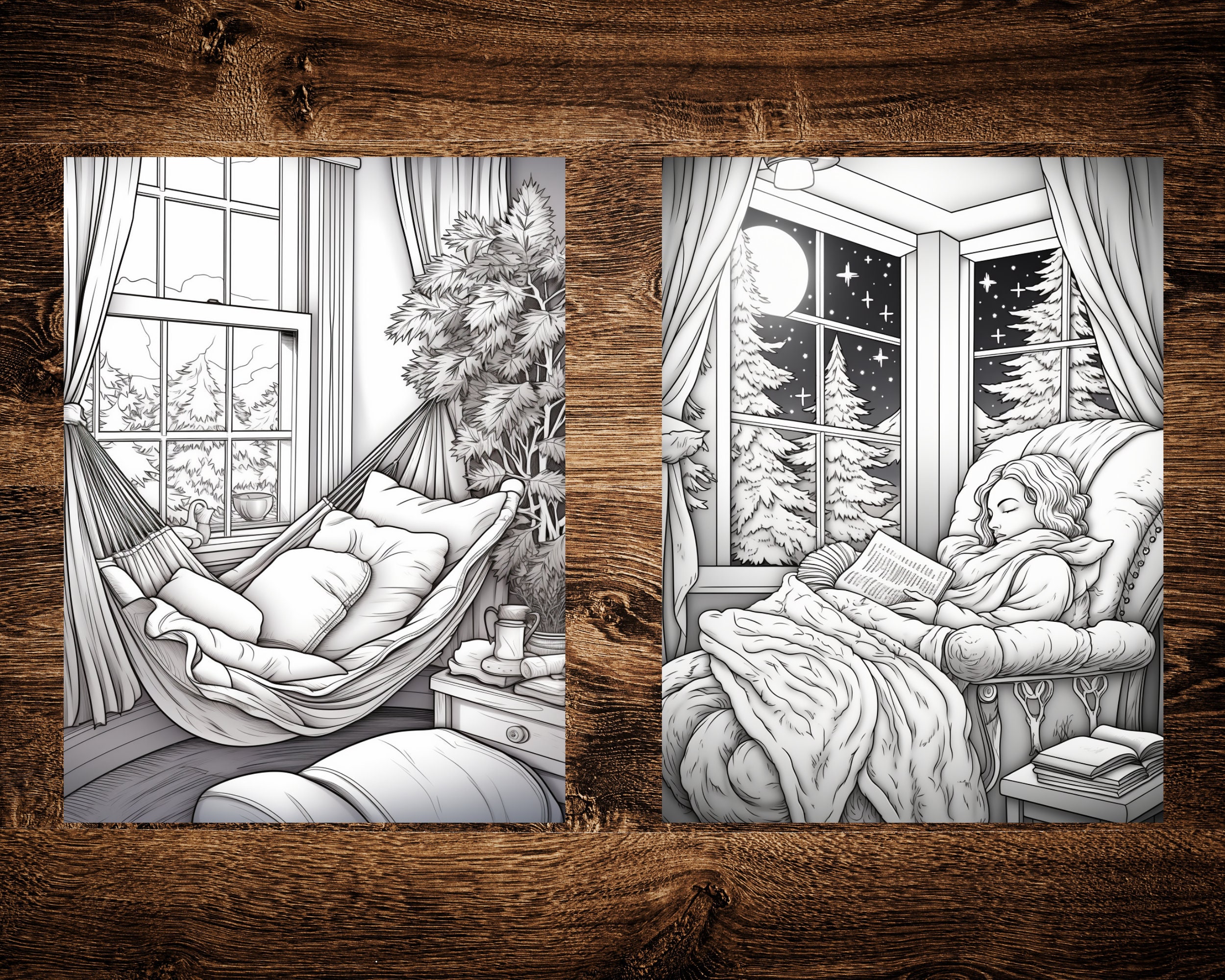 20 Cozy Christmas Coloring Book, Grayscale Printable Christmas Coloring