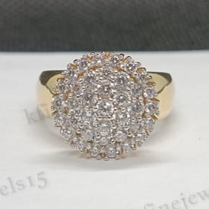 Anillo de compromiso de racimo de diamantes de circonio cúbico de talla redonda de 2 qt, chapado en oro amarillo de 14 qt, anillo nupcial, anillo de racimo de diamantes, anillo de regalo de cumpleaños