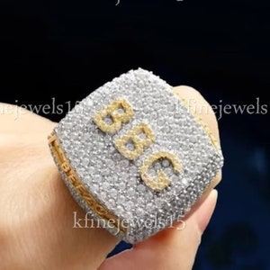 Anillo de letra personalizado BBC de diamante de corte redondo de 3,00 quilates para hombre, Acabado en oro de dos tonos de 14 quilates, Hip hop helado, Anillo de diamantes de hip hop ostentoso, Regalo de cumpleaños