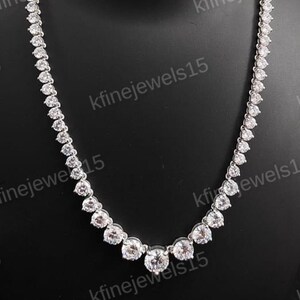 12 Ct Prong Set Round Cut Diamond Necklace 14K White Gold Finish, Tennis Chain Necklace Solid Sterling Silver, Moissanite Diamonds Necklace
