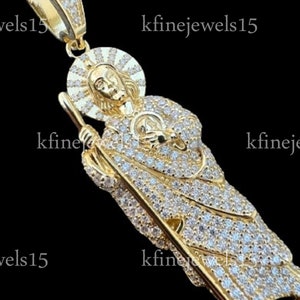 Colgante de San Judas Tadeo 14K chapado en oro con 3&quot; pulgadas, colgante de collar de San Judas relleno de oro, regalo colgante helado de San Judas Tadeo