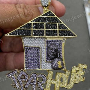 Multi Color Cubic Zirconia Mens TRAP HOUSE Pendant, Hip Hop House Trap Pendant, Trap House Iced Out Custom Pendant, Bling Gift Charm