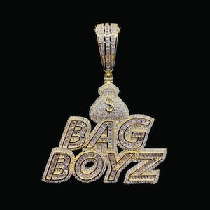 BAG BOYZ con colgante de diamantes MONEYBAG, baguette y diamante de talla redonda, colgante de plata de ley 925, colgante de hip hop de diamantes, colgante helado