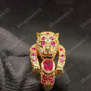 Men's Panther Face Ring, Animal Lover Ring For Men, Lion Diamond Ring, Solid 925 Sterling Silver Panther Face Ring,Jewelry Best Gift For Him