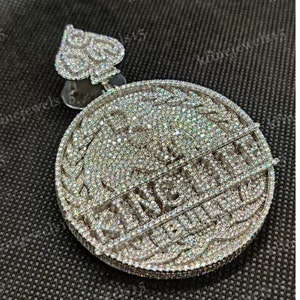 Custom &#39;KING LIFE&#39; Pendant, 3D Letter Pendant, Uppercase Letter Pendant, Hip Hop Jewelry, 14K White Gold Over Round Cubic Zirconia Diamond
