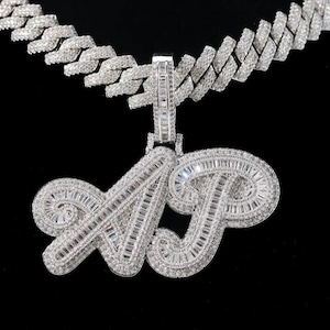 Pingente personalizado "AP", pingente de hip hop, diamante redondo, pingente de rapper, pingente personalizado 3D, prata esterlina 925, pingente personalizado com todos os nomes