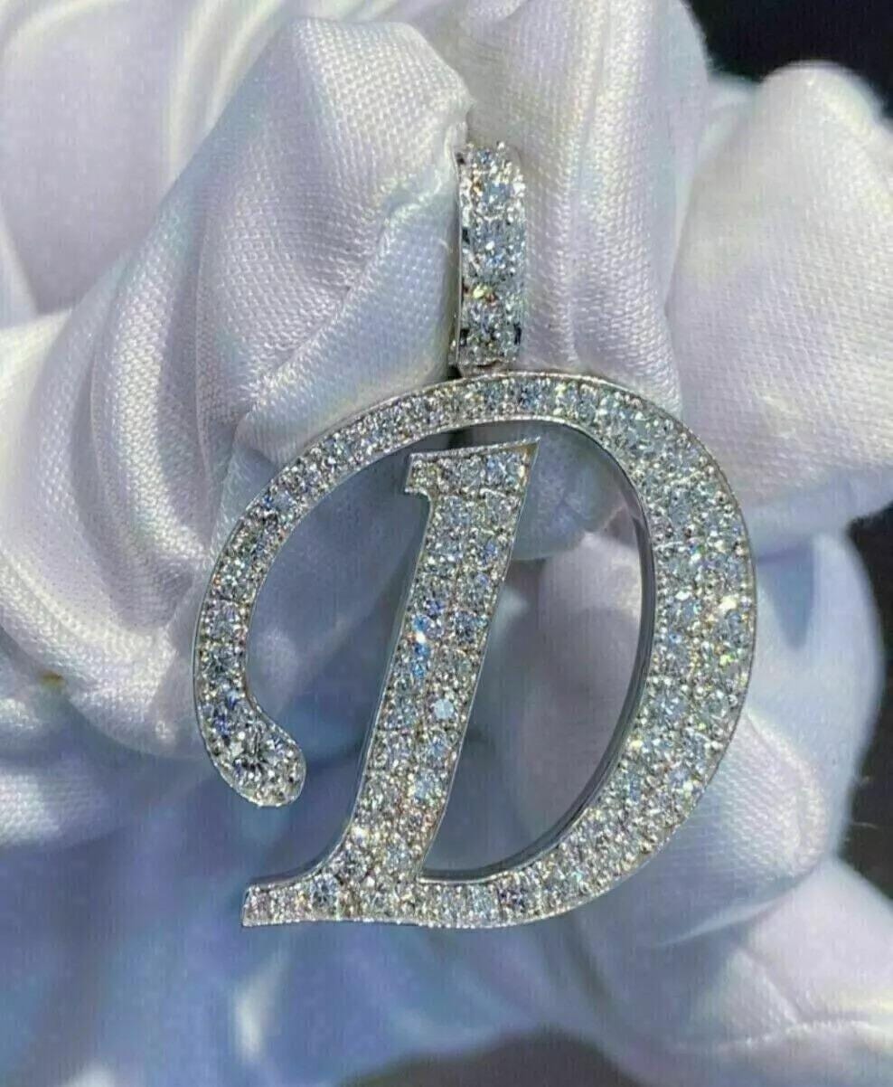 D Letter Custom Pendant 2 CT Round Cut Diamond, Men's Customize Any Name Pendant 925 Sterling Silver, Iced Out Pendant Gift For Him, Her