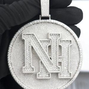 Men&#39;s Customized Name Pendant, 3D Word Pendant, 925 Sterling Silver, Uppercase Letter Charm Pendant, Hip Hop Jewelry,14K White Gold Plated