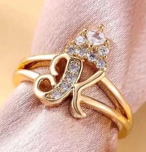 Engagement K Initial Ring Gold Lowercase Letter K Ring Silver A