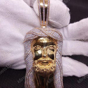 Men&#39;s Jesus Face Pendant 14K Yellow Gold Plated, 2.30 Ct Round Cut White Diamond, Hip Hop Jesus Face , Christmas Charm Gifts Pendant for Him