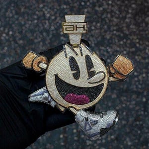 Colgante unisex de dibujos animados sonriente, colgantes de hip hop personalizados, hombres de joyería personalizados, regalos para él, colgante de dibujos animados de hip hop, plata de ley 925