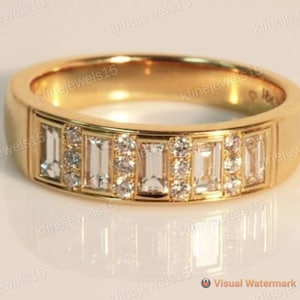 2.00 Carat Baguette Diamond Men&#39;s Wedding Band Ring, Cubic Zirconia Diamond, 14K Yellow Gold Finish, Father Day Gift, Gifts Fir Him