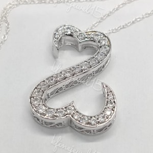 14K White Gold Plated, 0.50 Ct Round Cut Cubic Zirconia, Open Heart Pendant Necklaces, Christmas Gifts Pendant For Her, Gift for Mom, Love