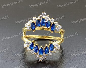 Marquise Cut Sapphire Enhancer Guard Wrap Ring, vrouwen Enhancer Band Ring, jubileumband, cadeau voor moeder, verjaardagscadeau voor vrouwen