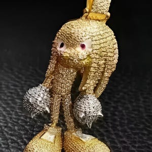 Cute Cartoon Sonic Pendant, 14K Yellow Gold Plated, Gifts For Men&#39;s, Character Cartoon Pendant, Hip Hop Custom Pendant, Round Cut Diamond