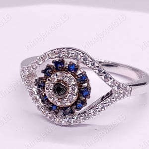 Blue Evil Eye Protection Ring, Evil Eye jewellery, Dainty Evil Eye Stacking Ring, Bridesmaid Gift Ring, Delicate Ring, Sterling Silver Ring