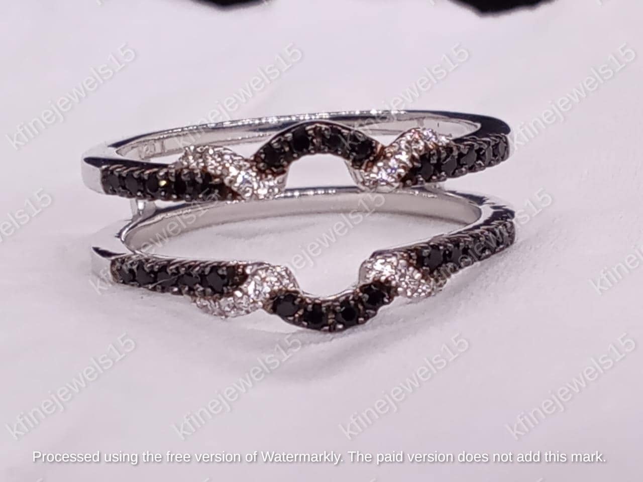 2 CT rond geslepen zwart witte diamanten Enhancer Band-ring, 925 sterlingzilveren ring, wrap Enhancer-band, jubileumband, stapelbandring