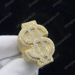 Men&#39;s Dollar Sign Cluster Ring 3Ct Round Lab Created Diamond Band Ring,14K Yellow Gold Finish, Sterling Silver,Diamond Ring,Custom ring