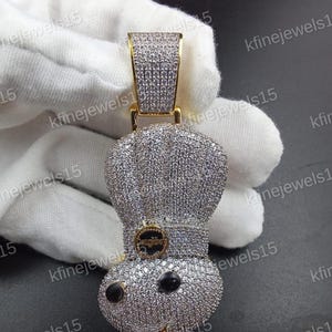 Round Cut Diamond, Cute Cartoon Doughboy Pendant, 14K Yellow Gold Plated, Gifts For Men&#39;s, Character Cartoon Pendant, Hip Hop Custom Pendant