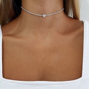 7 Ct Round Cut Diamond, Tennis Choker Necklace, 14K White Gold Plated, Women's Tennis Necklace, Birthday Gift, Engagement And Wedding Gift