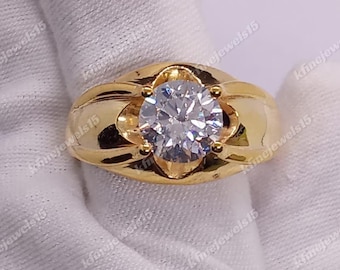 3.00 CT Round Cut Moissanite Men&#39;s Ring, Solitaire Ring, Solitaire Engagement Men&#39;s Ring, 14K Yellow Gold Over Ring For Father&#39;s Day