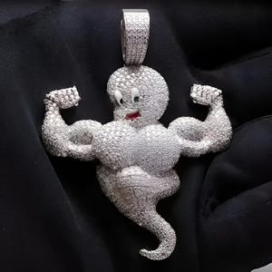Round Diamond Cartoon Pendant, Round Cut Diamond Pendant, Men&#39;s Custom Pendant, Cartoon Inspire Pendant, Hip Hop Jewelry,925 Sterling Silver
