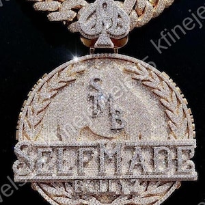 Round Cubic Zirconia Diamond &#39;KING LIFE&#39; Pendant, 3D Word Letter Pendant, Uppercase Letter Pendant, Hip Hop Jewelry, 14K White Gold Finish