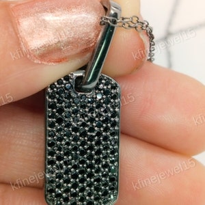Elegant Dog Tag Pendant ,2 Ct Round Cut Cubic Zirconia, 14k Black Gold Plated, 925 Sterling Silver, Men Pendant, Pendant For Him