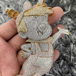 Men&#39;s Customized Cartoon Pendant, Round Diamond Pendant, Men&#39;s Custom Pendant, Cartoon Inspire Pendant, Hip Hop Jewelry, 925 Sterling Silver