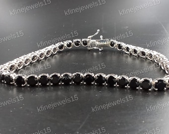 Men&#39;s Tennis Bracelet, Round Cut Black Lab-Created Diamond, 925 Sterling Silver, Gift for Men&#39;s ,Wedding Gift,14K White Gold Plated