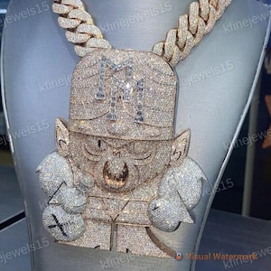 Custom Made Cartoon HipHop Pendant 4CT Simulated Diamond 14K Yellow Gold Over Cartoon Mens Pendant Hip Hop Mens Pendant Iced Cartoon Pendant