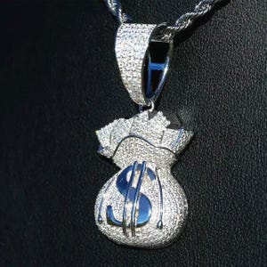 Ciondolo a forma di borsa porta soldi da uomo, ciondolo personalizzato hip hop, ciondolo natalizio personalizzato, ciondolo a forma di borsa porta soldi rapper, argento sterling 925, ciondolo con ciondolo