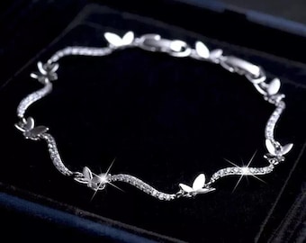 Women&#39;s Butterfly Bracelet, Round Cut Cubic Zirconia diamond Diamond Bracelet for Women&#39;s 14K White Gold Bracelet, Dainty Women Bracelet