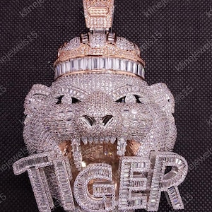 Round Cubic Zirconia Diamond Custom Letter Name Charm Pendant 14K Two Tone Gold Plated 925 Sterling Silver, Hip Hop Pendant