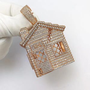 Mens HOUSE Pendant,Hip Hop House Trap Pendant, Trap House Custom Pendant, Bling Gift Charm,925 Sterling Silver,Round Cubic Zirconia Diamond