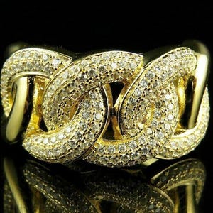 Round Cut Lab Made Diamond 3 kt diamant herencluster bandring, 14 kt geelgoud verguld, bling hiphop diamanten ring, voor hem